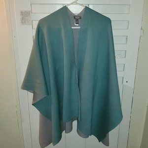Martha Stewart Reversible Wrap Sweater Ruana - Turquoise/Grey